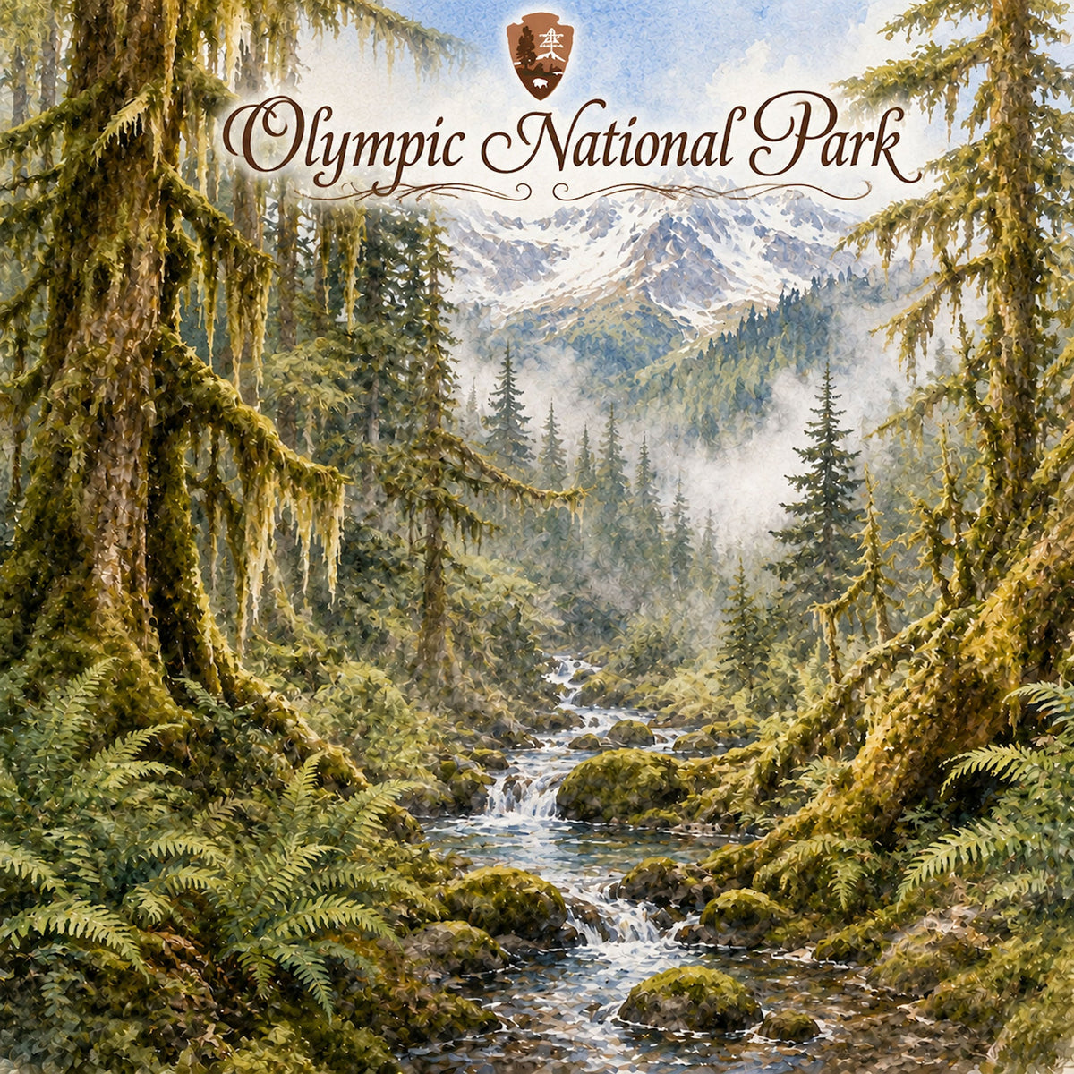 Watercolor National Parks Collection Olympic National Park 12 x 12 Double-Sided Scrapbook Paper by SSC Designs - 15 Pack