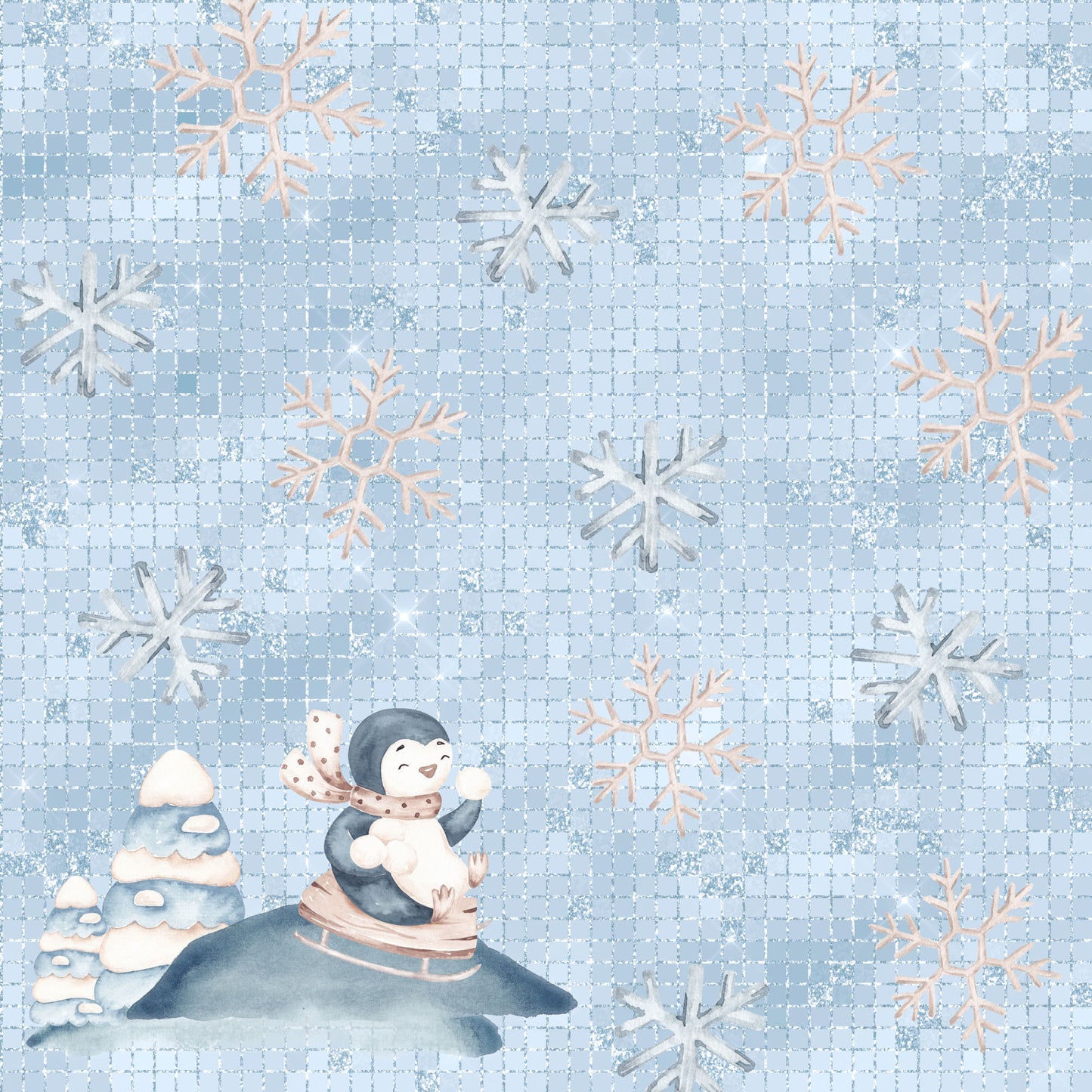 Winter Penguins Collection Sledding 12 x 12 Double-Sided Scrapbook Paper - 15 Pack