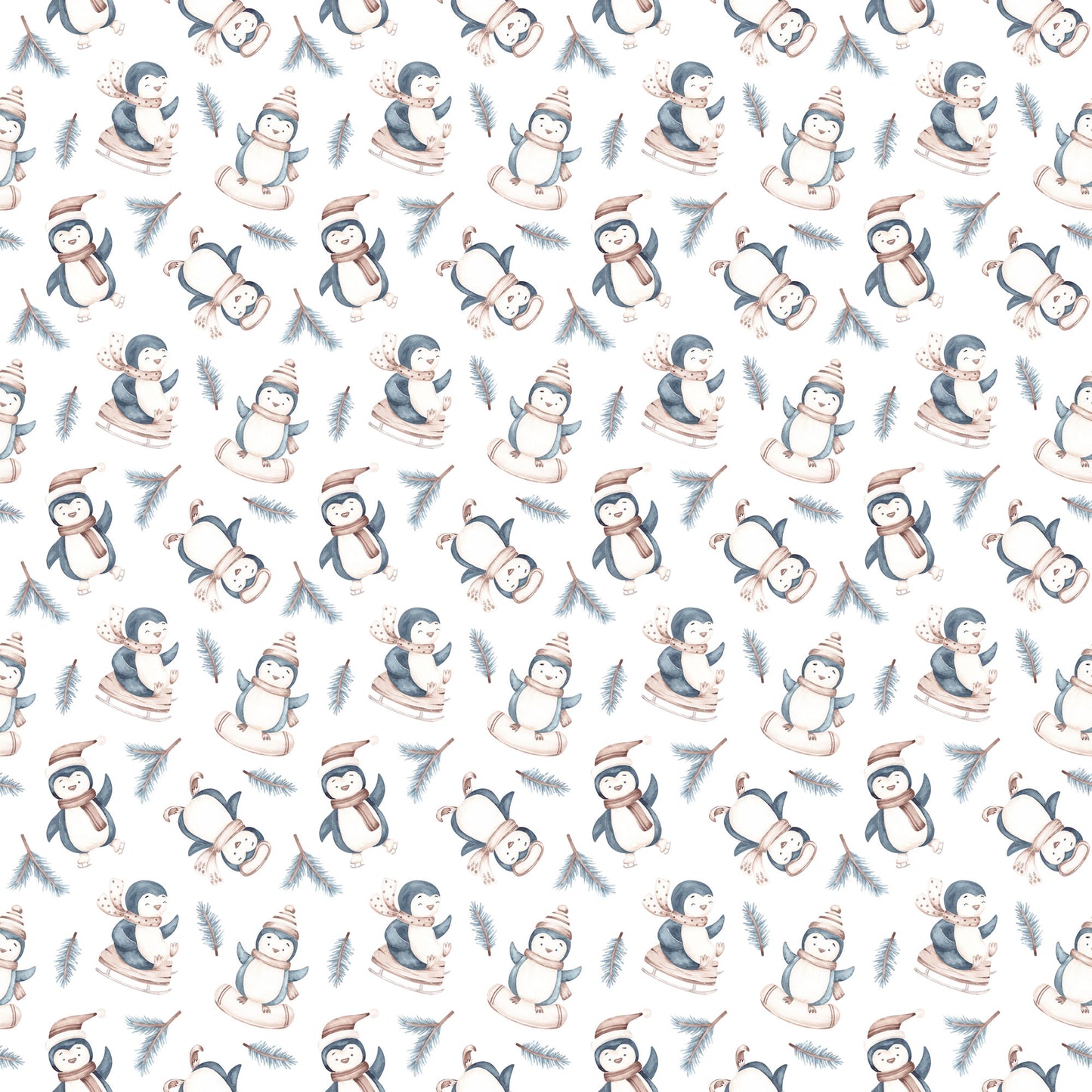 Winter Penguins Collection Sledding 12 x 12 Double-Sided Scrapbook Paper - 15 Pack