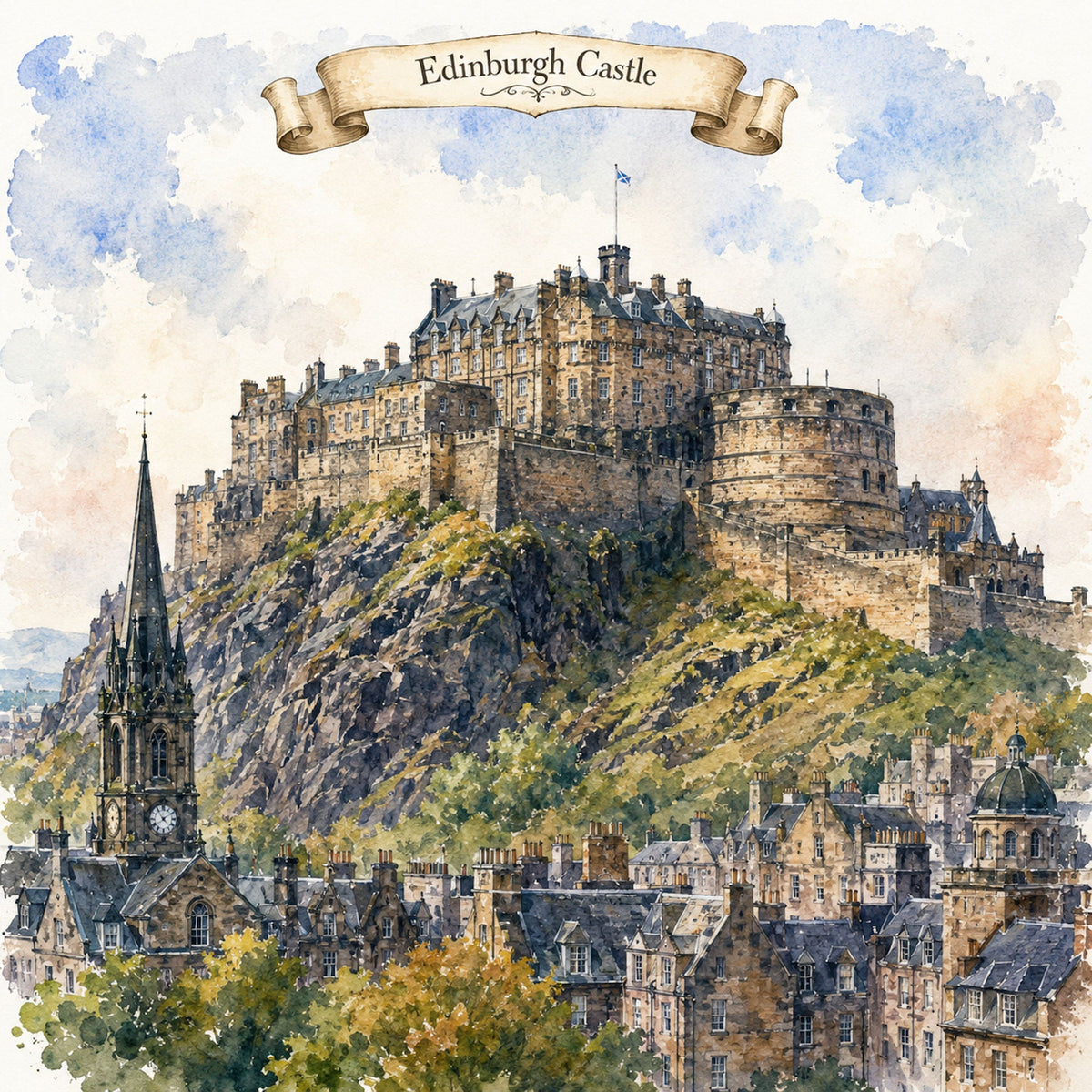 Watercolor Scotland Collection Edinburgh Castle 12 x 12 Double-Sided Scrapbook Paper by SSC Designs - 15 Pack