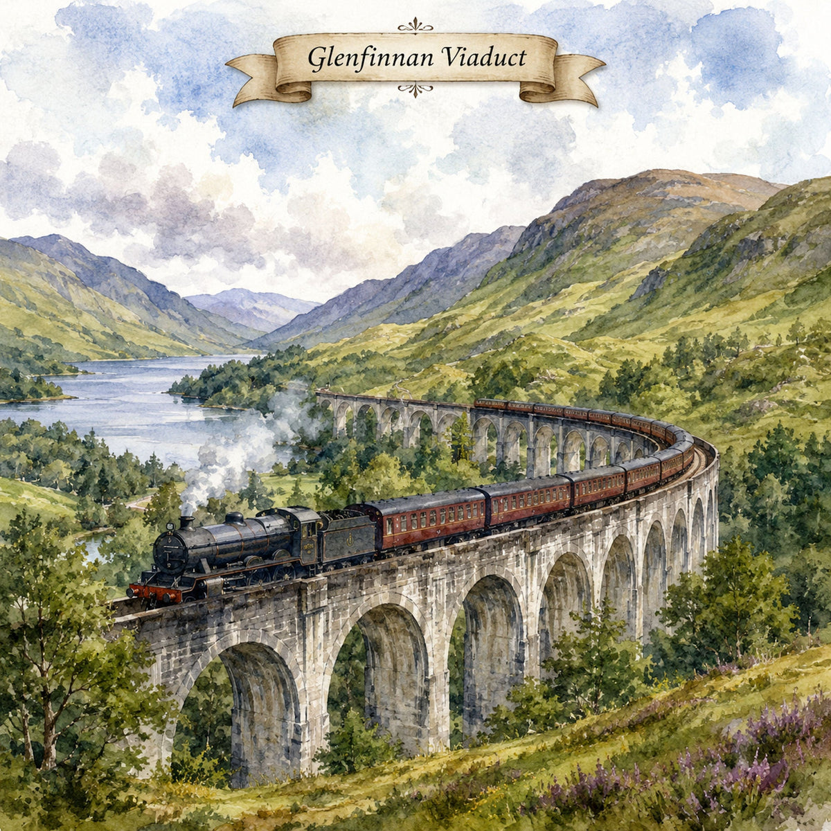Watercolor Scotland Collection Glenfinnan Viaduct 12 x 12 Double-Sided Scrapbook Paper by SSC Designs - 15 Pack