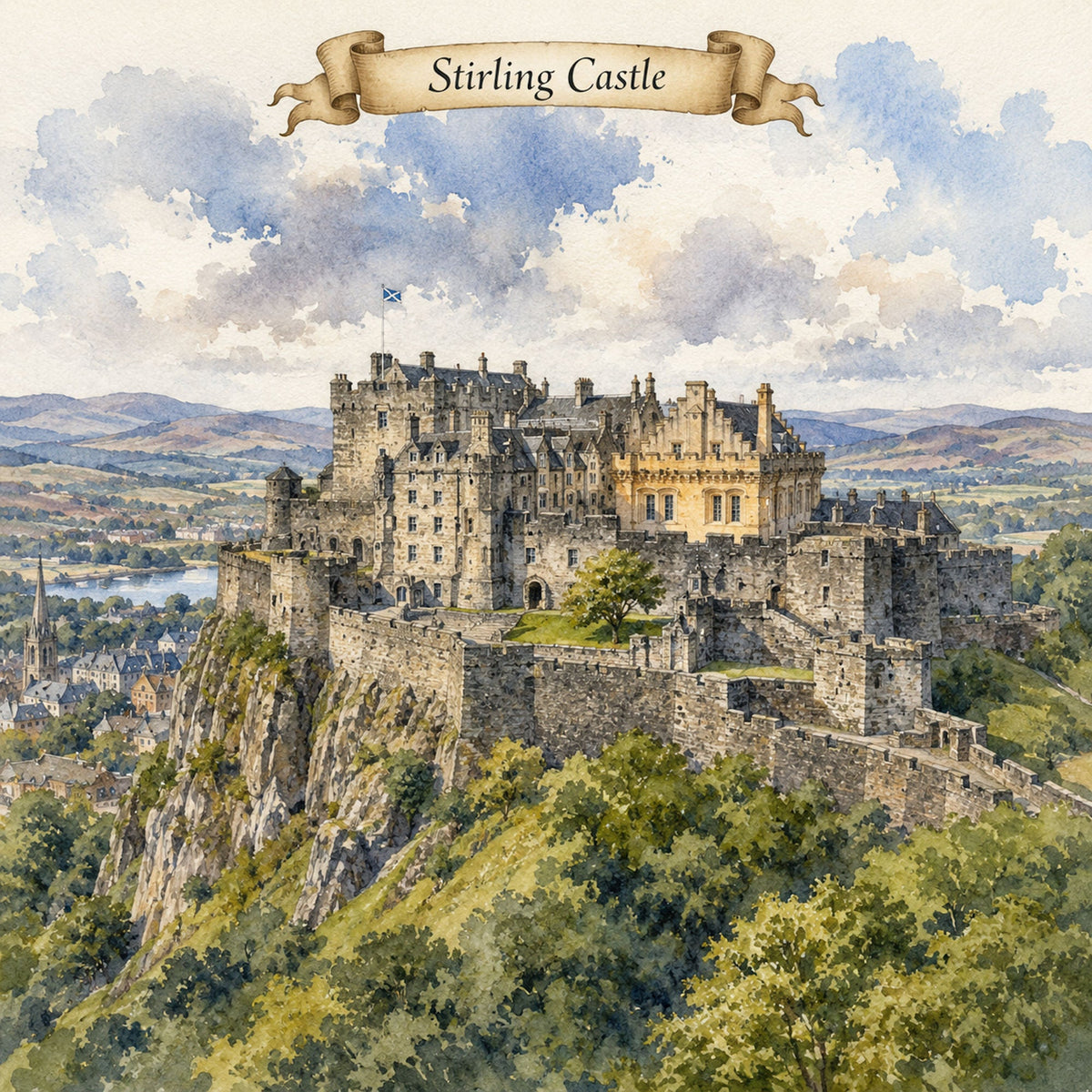 Watercolor Scotland Collection Stirling Castle 12 x 12 Double-Sided Scrapbook Paper by SSC Designs - 15 Pack