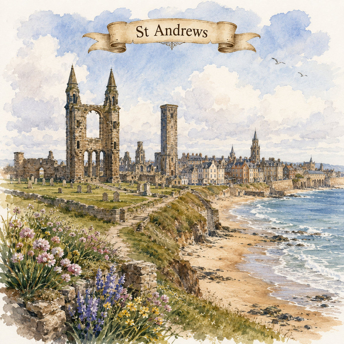 Watercolor Scotland Collection St. Andrews 12 x 12 Double-Sided Scrapbook Paper by SSC Designs - 15 Pack