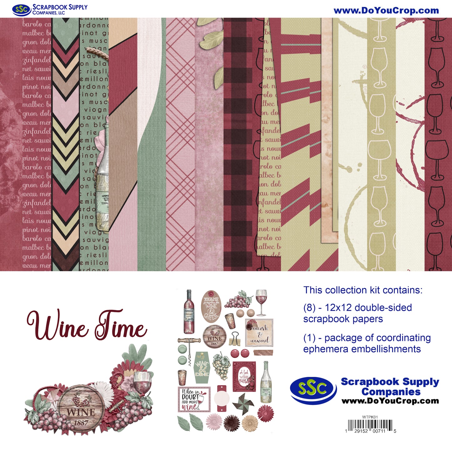 Wine Time 12 x 12 Scrapbook Paper & Embellishment Kit by SSC Designs - 3 Kits