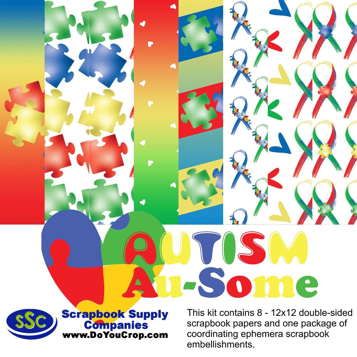 Autism Au-Some 12 x 12 Scrapbook Paper Pack & Embellishment Kit - 3 Kits