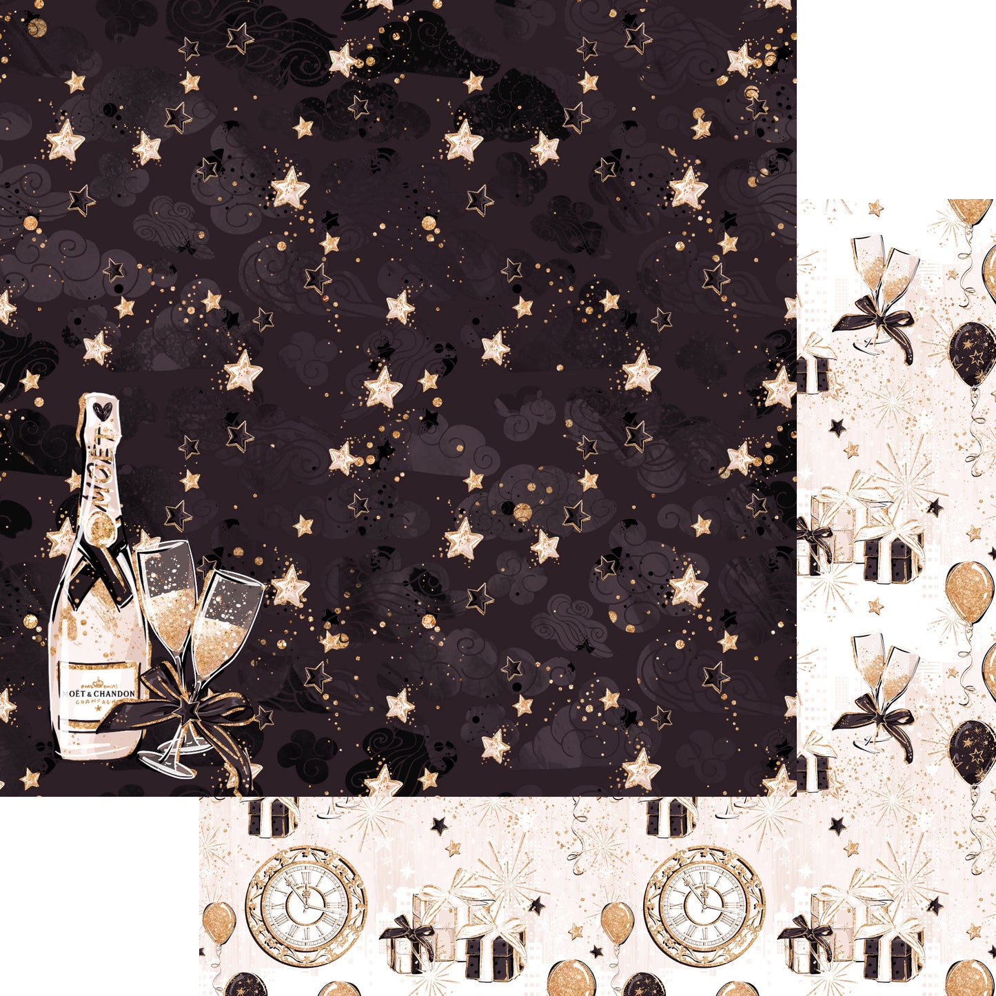 New Year's Eve 2023 Celebration Collection Let's Toast 12 x 12 Double-Sided Scrapbook Paper - 15 Pack
