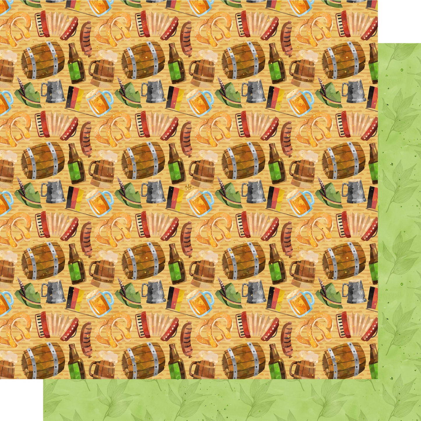 PhantasiaDesign's Oktoberfest Collection Beer Barrels 12 x 12 Double-Sided Scrapbook Paper - 15 Pack