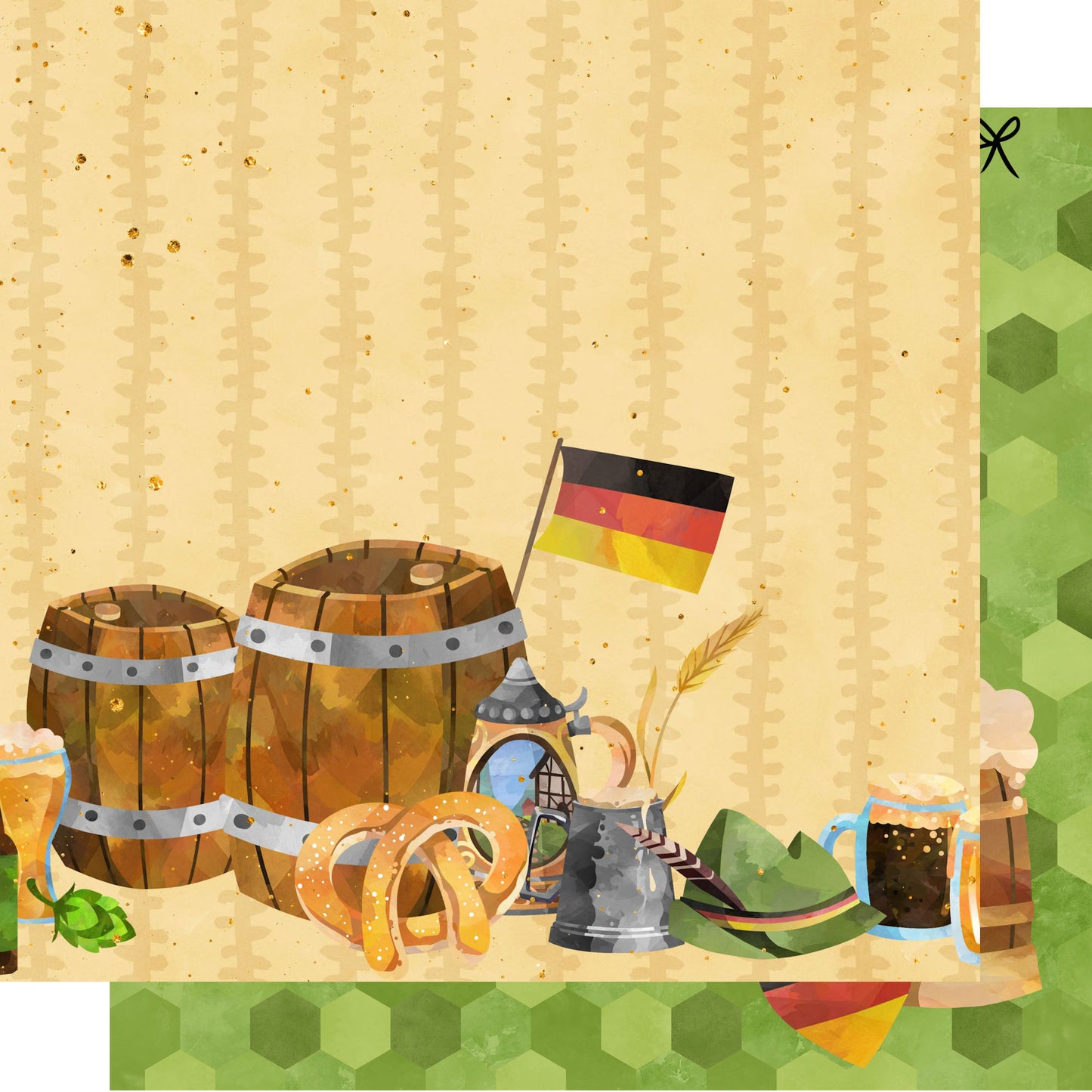 PhantasiaDesign's Oktoberfest Collection Oktoberfest Collage 12 x 12 Double-Sided Scrapbook Paper - 15 Pack