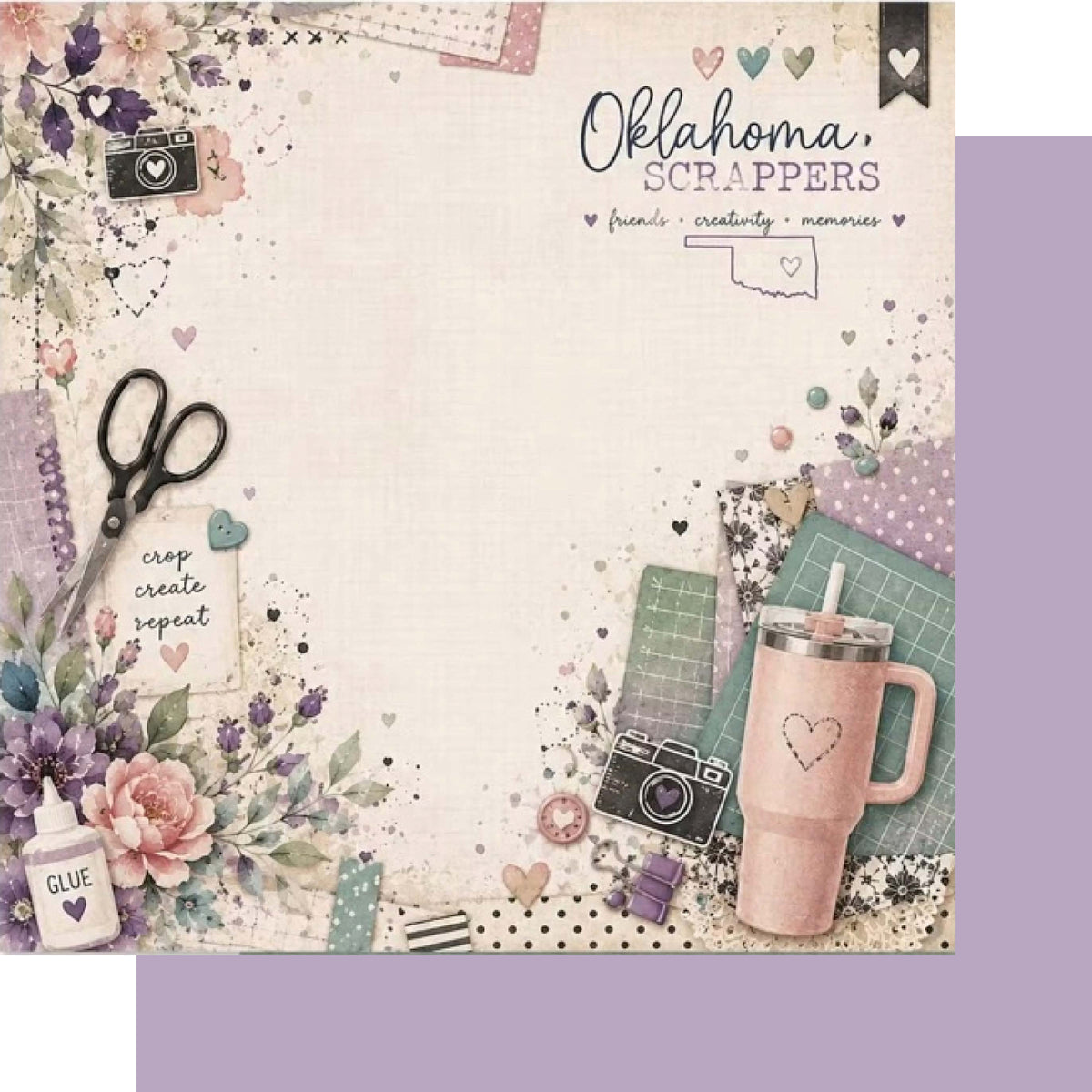 Oklahoma Scrappers Lavender Love 12 x 12 Double-Sided Scrapbook Paper