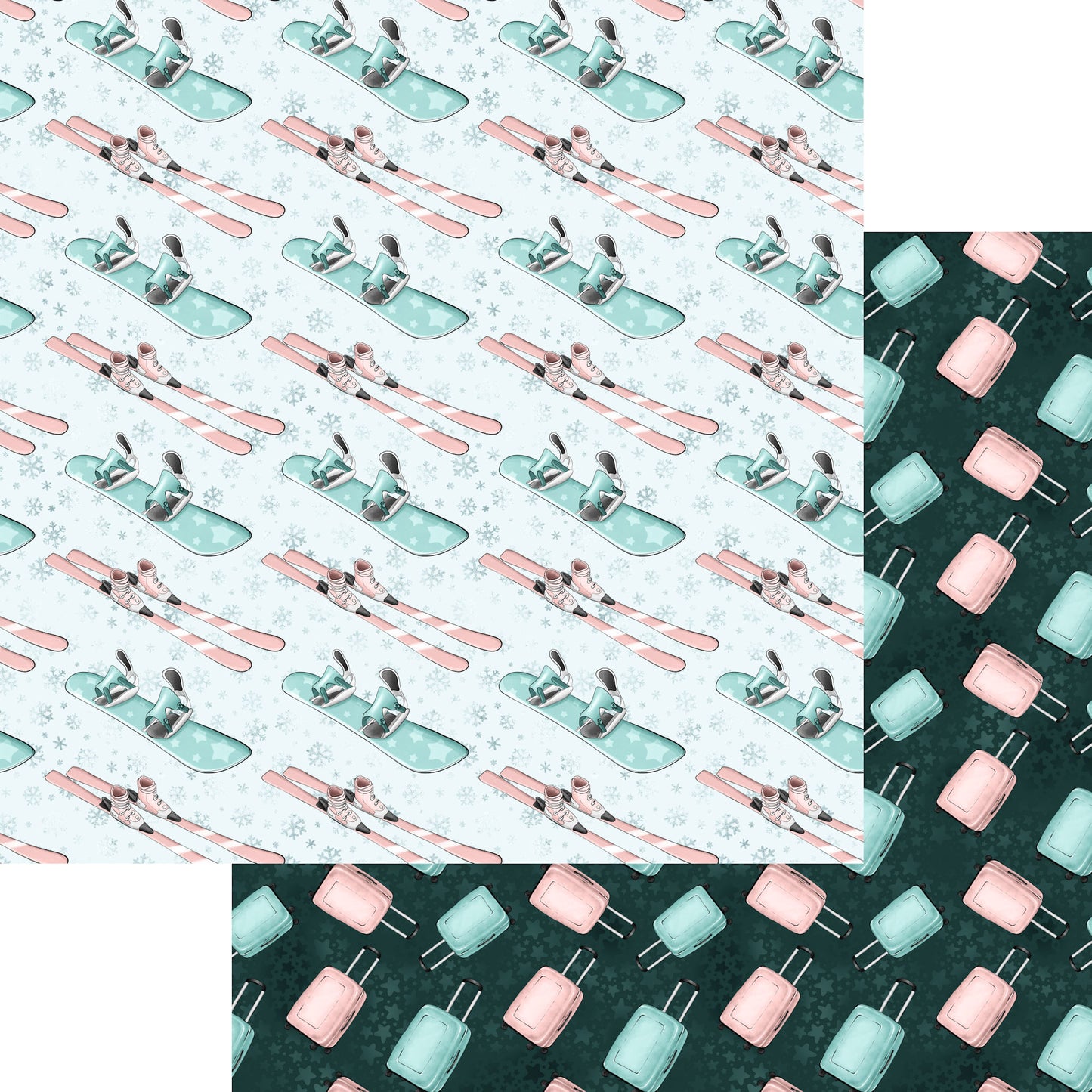 Phantasia Design's Snow Business Collection Pack Your Skis 12 x 12 Double-Sided Scrapbook Paper - 15 Pack