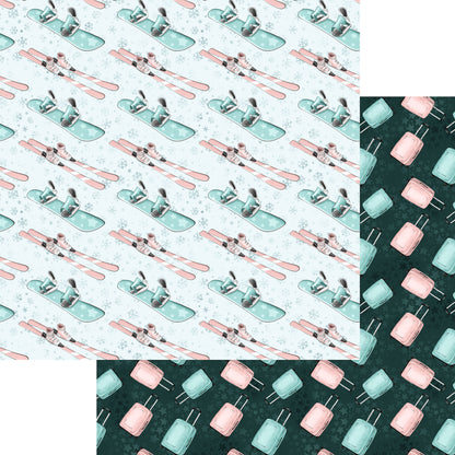 Phantasia Design's Snow Business Collection Pack Your Skis 12 x 12 Double-Sided Scrapbook Paper - 15 Pack