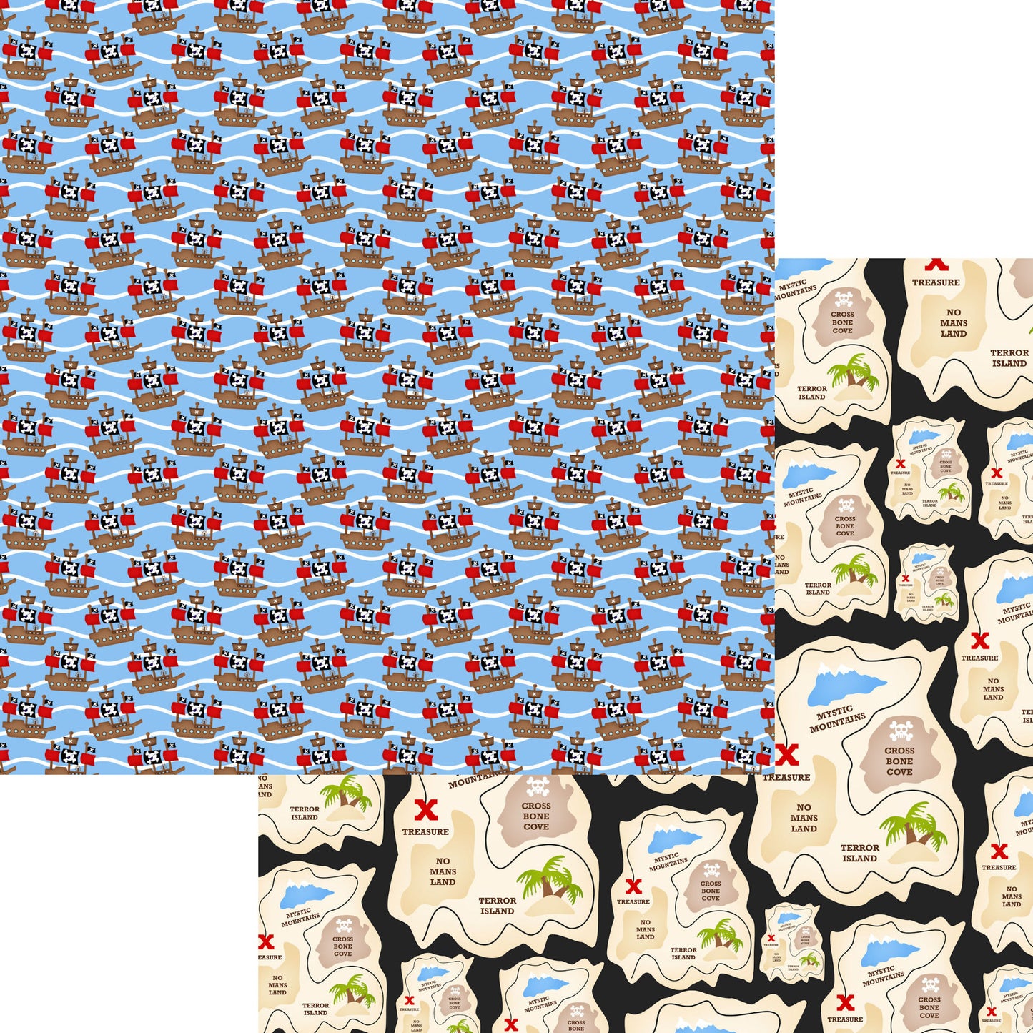 Ahoy Matey Collection Treasure Map 12 x 12 Double-Sided Scrapbook Paper by SSC Designs - 15 Pack