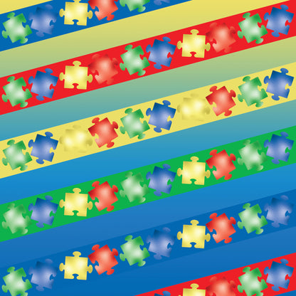 Autism Au-Some Collection Puzzle Ribbon 12 x 12 Double-Sided Scrapbook Paper - 15 Pack