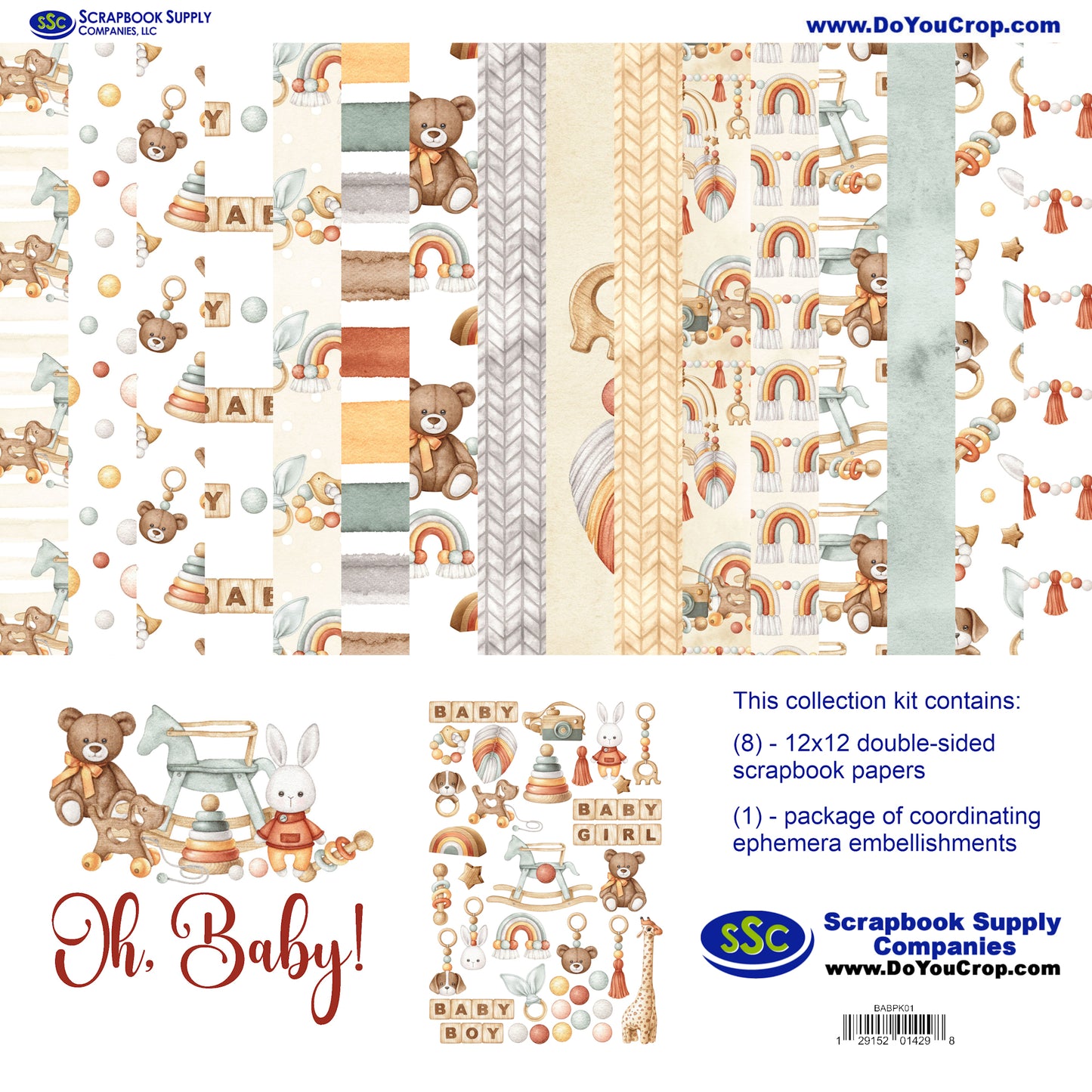 Oh, Baby! 12 x 12 Scrapbook Paper & Embellishment Kit by SSC Designs - 3 Kits