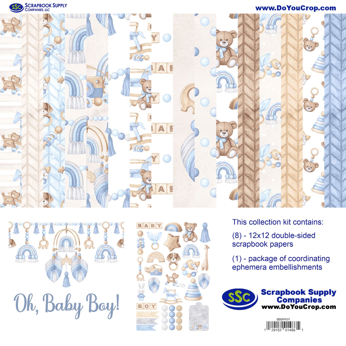 Oh, Baby Boy! 12 x 12 Scrapbook Paper & Embellishment Kit by SSC Designs - 3 Kits