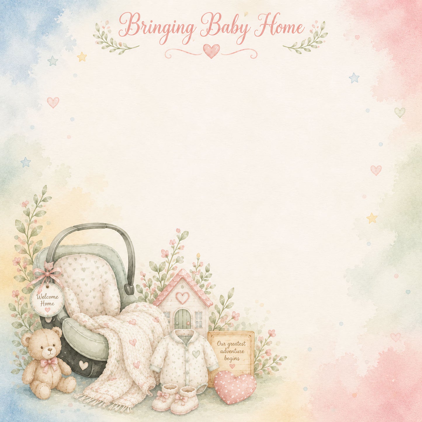 Baby Firsts Collection Bringing Baby Home 12 x 12 Double-Sided Scrapbook Paper by SSC Designs - 15 Pack