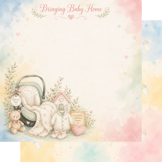Baby Firsts Collection Bringing Baby Home 12 x 12 Double-Sided Scrapbook Paper by SSC Designs - 15 Pack