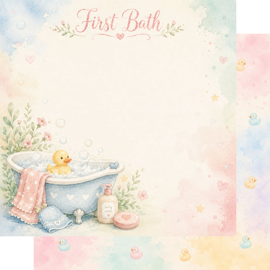 Baby Firsts Collection Baby's First Bath 12 x 12 Double-Sided Scrapbook Paper by SSC Designs - 15 Pack