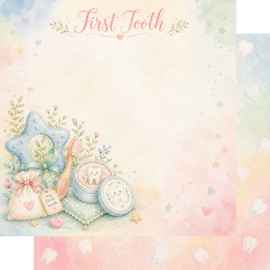 Baby Firsts Collection Baby's First Tooth 12 x 12 Double-Sided Scrapbook Paper by SSC Designs - 15 Pack