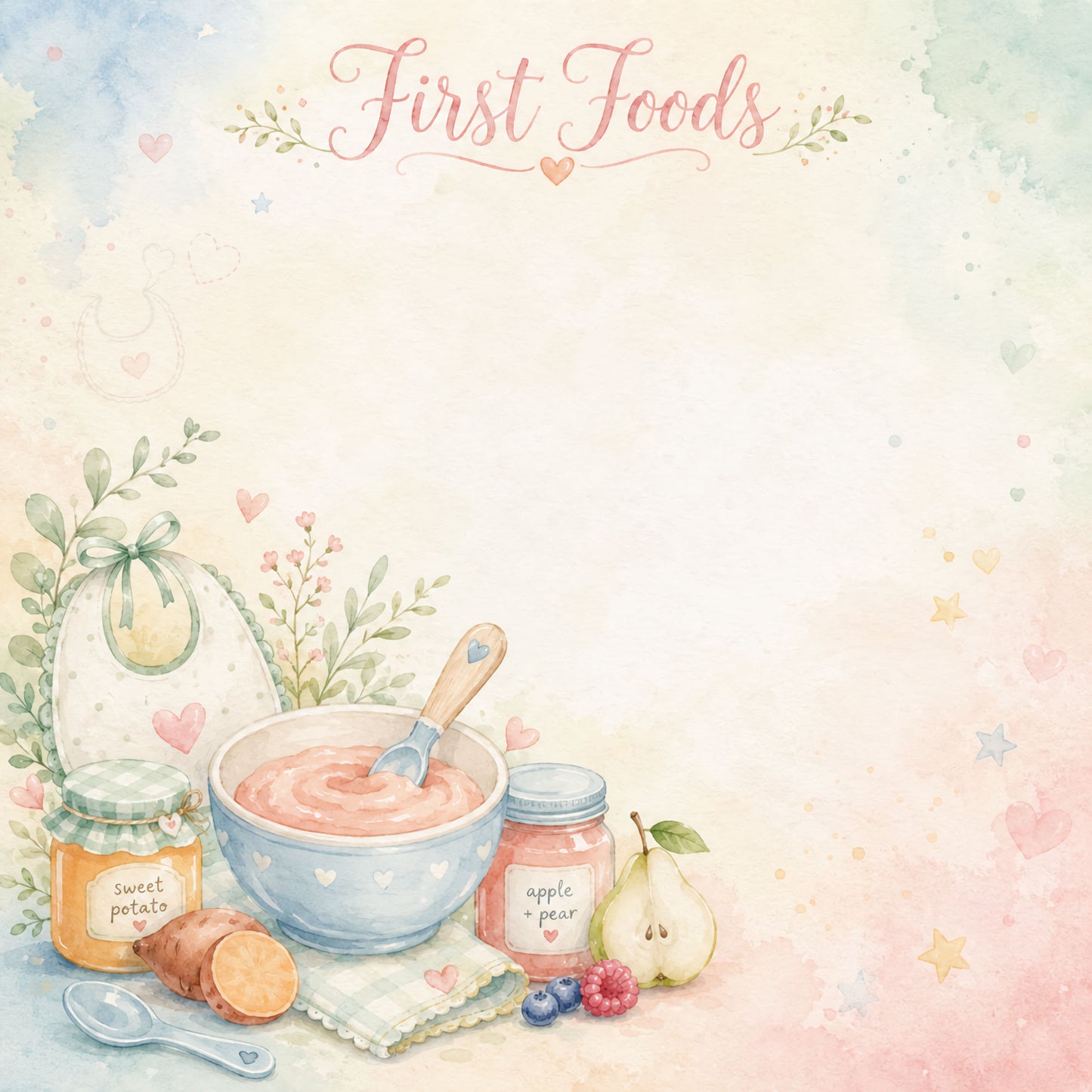 Baby Firsts Collection Baby's First Foods 12 x 12 Double-Sided Scrapbook Paper by SSC Designs - 15 Pack