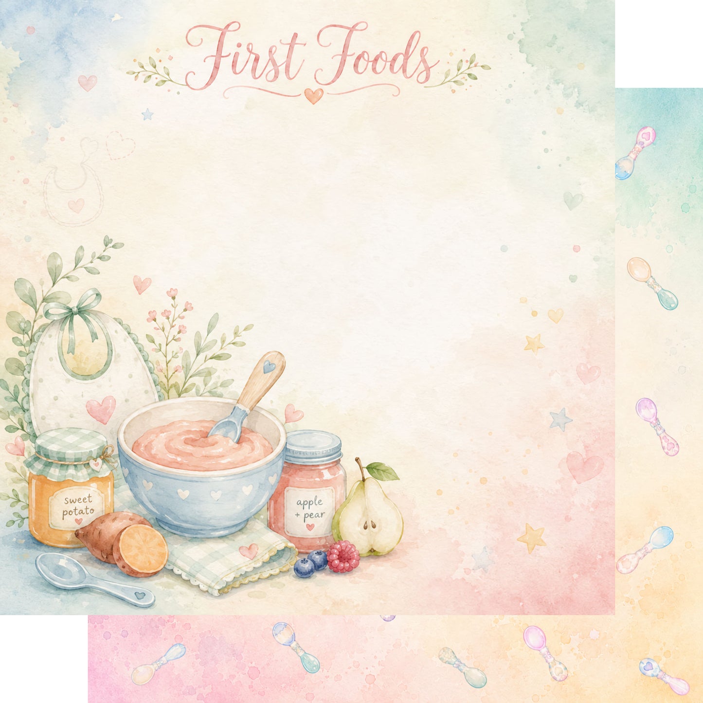 Baby Firsts Collection Baby's First Foods 12 x 12 Double-Sided Scrapbook Paper by SSC Designs - 15 Pack