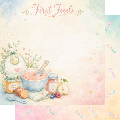 Baby Firsts Collection Baby's First Foods 12 x 12 Double-Sided Scrapbook Paper by SSC Designs - 15 Pack