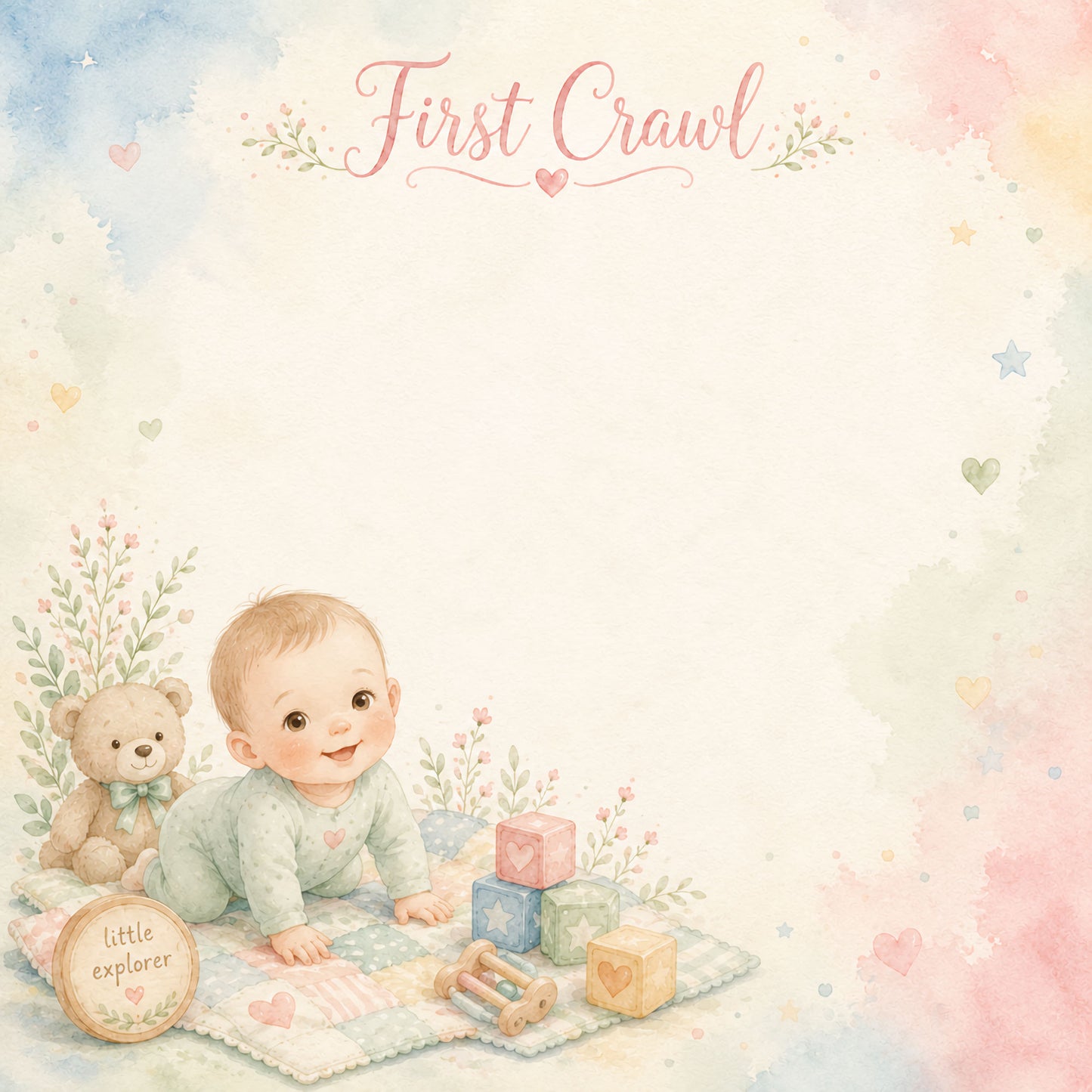 Baby Firsts Collection Baby's First Crawl 12 x 12 Double-Sided Scrapbook Paper by SSC Designs - 15 Pack