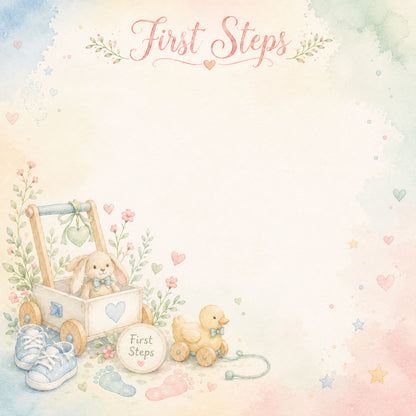Baby Firsts Collection Baby's First Steps 12 x 12 Double-Sided Scrapbook Paper by SSC Designs - 15 Pack