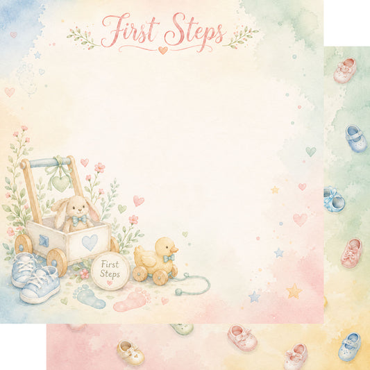 Baby Firsts Collection Baby's First Steps 12 x 12 Double-Sided Scrapbook Paper by SSC Designs - 15 Pack