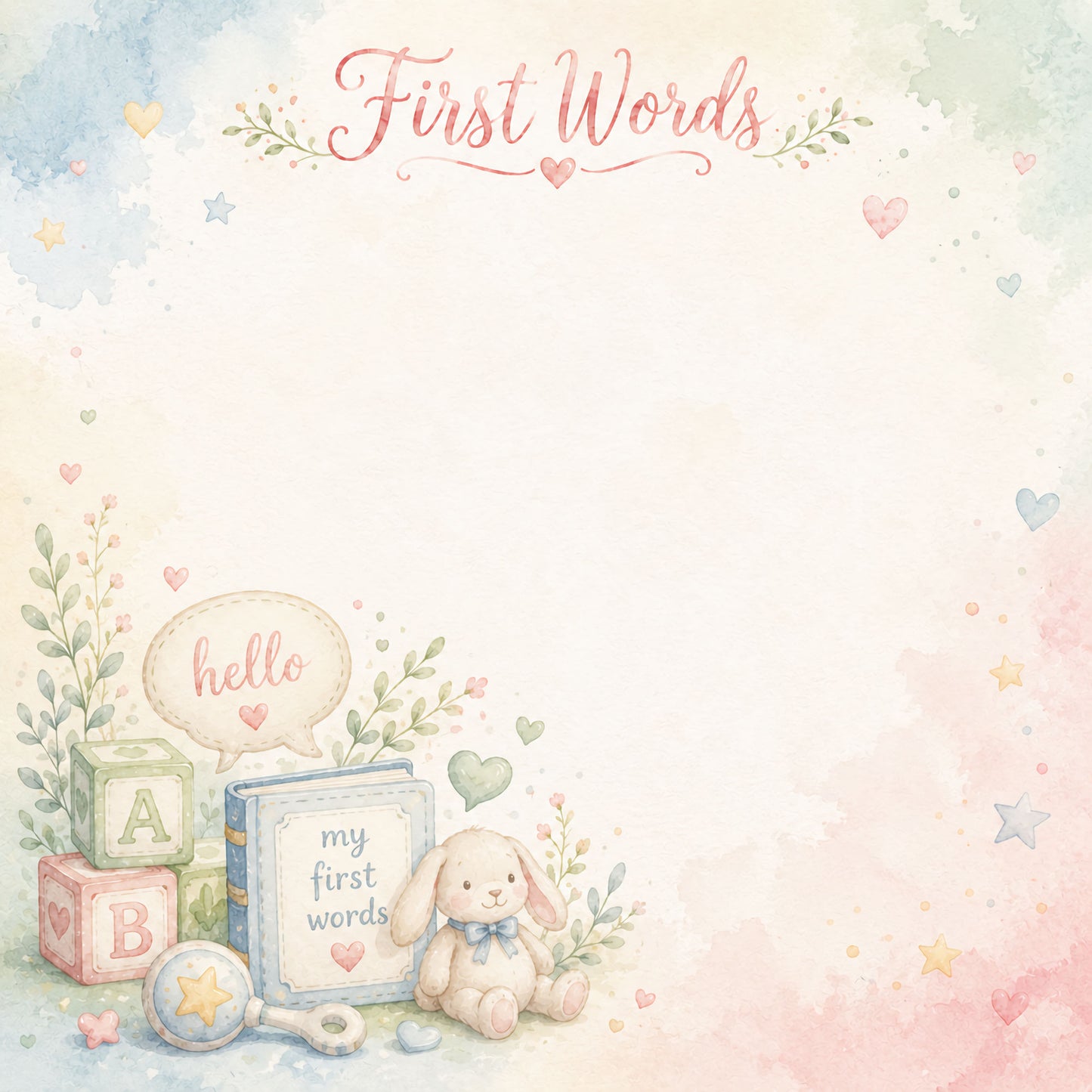 Baby Firsts Collection Baby's First Words 12 x 12 Double-Sided Scrapbook Paper by SSC Designs - 15 Pack