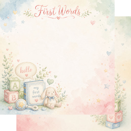 Baby Firsts Collection Baby's First Words 12 x 12 Double-Sided Scrapbook Paper by SSC Designs - 15 Pack