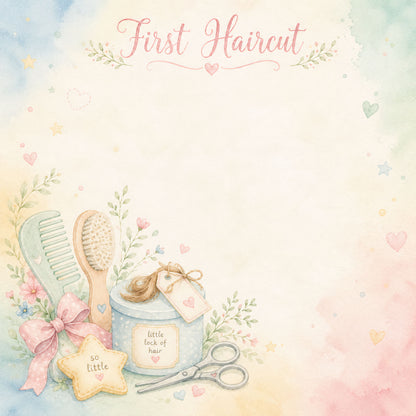 Baby Firsts Collection Baby's First Haircut 12 x 12 Double-Sided Scrapbook Paper by SSC Designs - 15 Pack
