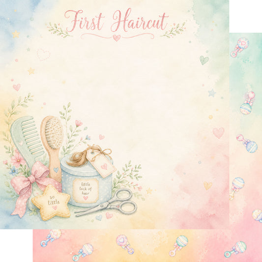 Baby Firsts Collection Baby's First Haircut 12 x 12 Double-Sided Scrapbook Paper by SSC Designs - 15 Pack