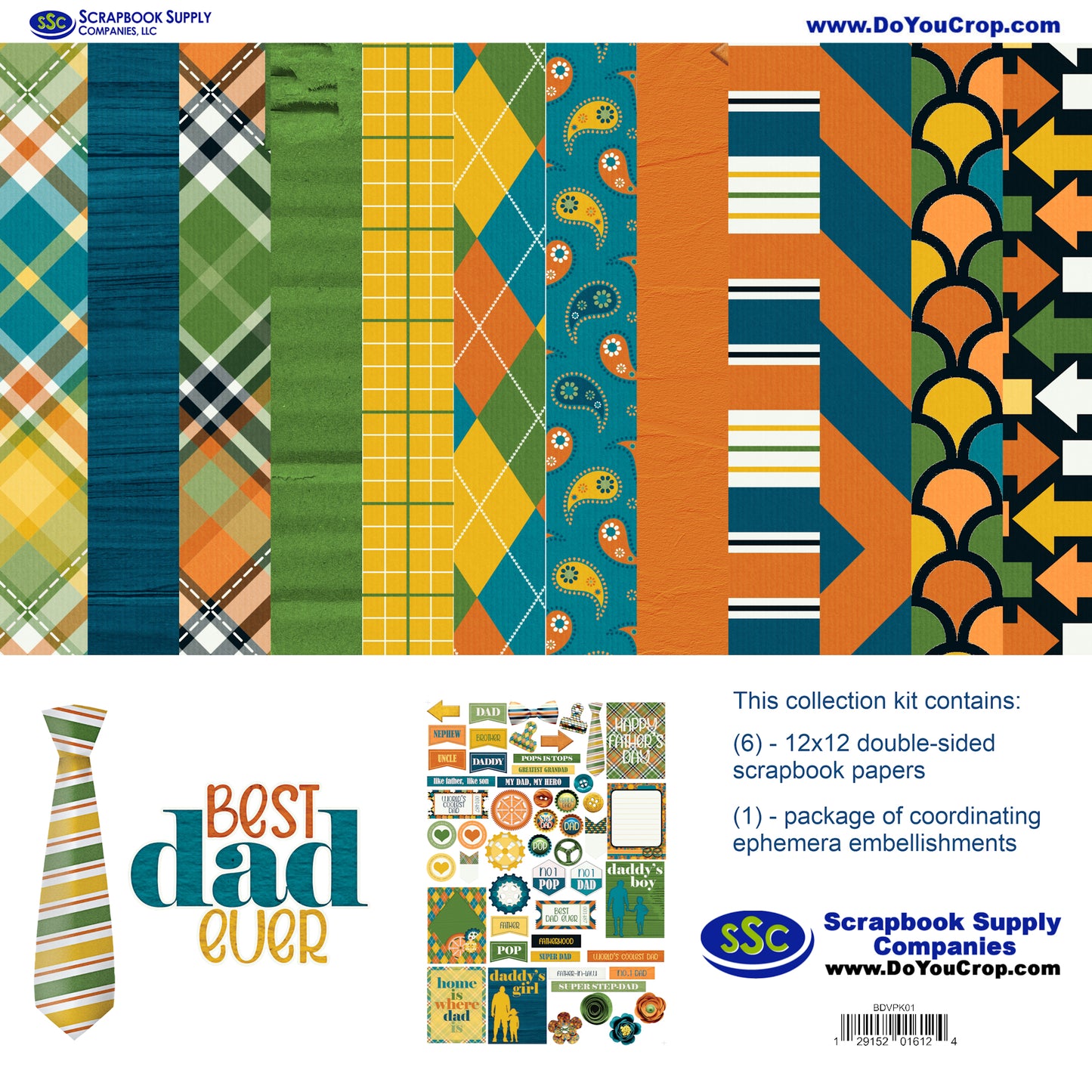 Best Dad Ever 12 x 12 Scrapbook Paper & Embellishment Kit by SSC Designs - 3 Kits