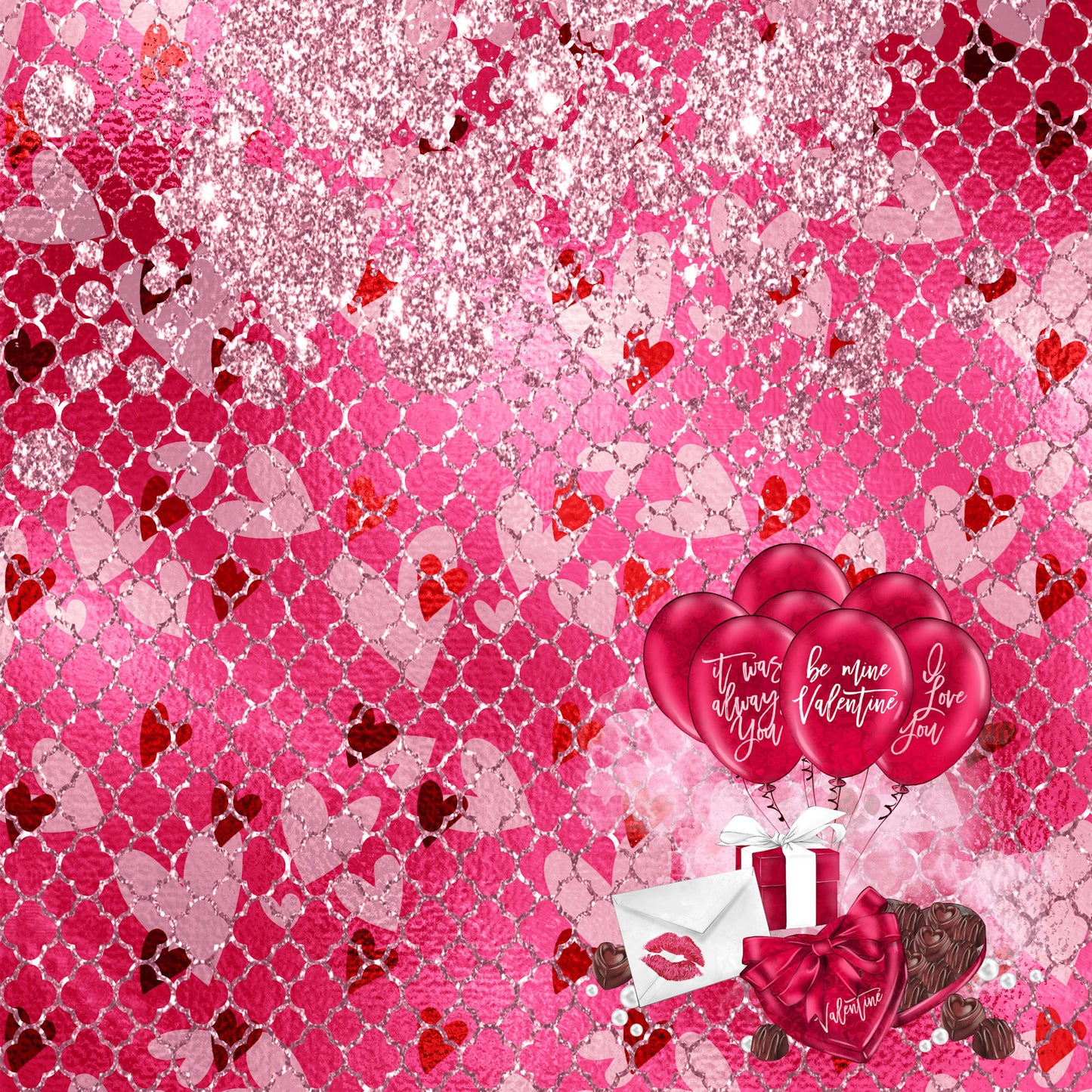 Be Mine, Valentine Collection Love, Love, Love 12 x 12 Double-Sided Scrapbook Paper - 15 Pack