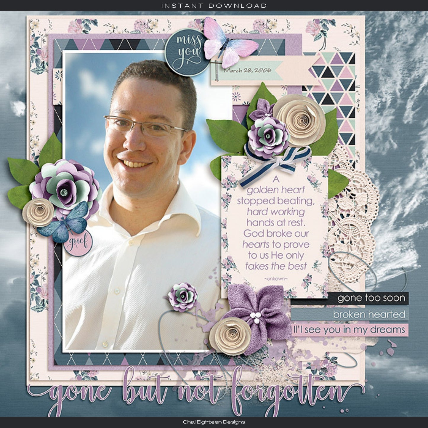 Gone But Not Forgotten 12 x 12 Scrapbook Paper & Embellishment Kit by SSC Designs - 3 Kits