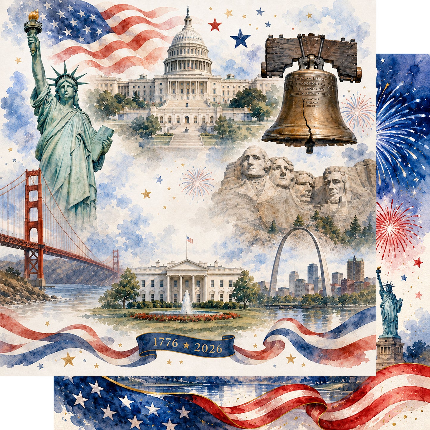 Celebrate America Collection Freedom Rings 12 x 12 Double-Sided Scrapbook Paper by SSC Designs - 15 Pack