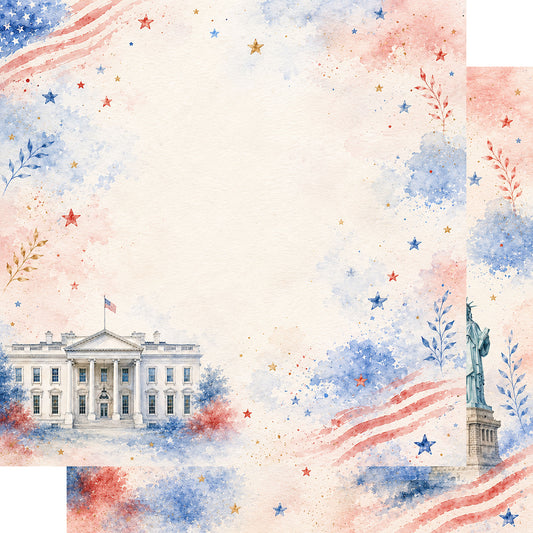 Celebrate America Collection Landmarks of Liberty 12 x 12 Double-Sided Scrapbook Paper by SSC Designs - 15 Pack