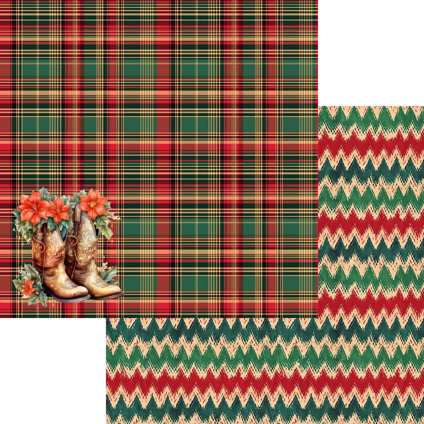 Cowboy Christmas Collection Christmas Cowboy Boots 12 x 12 Double-Sided Scrapbook Paper by SSC Designs - 15 Pack