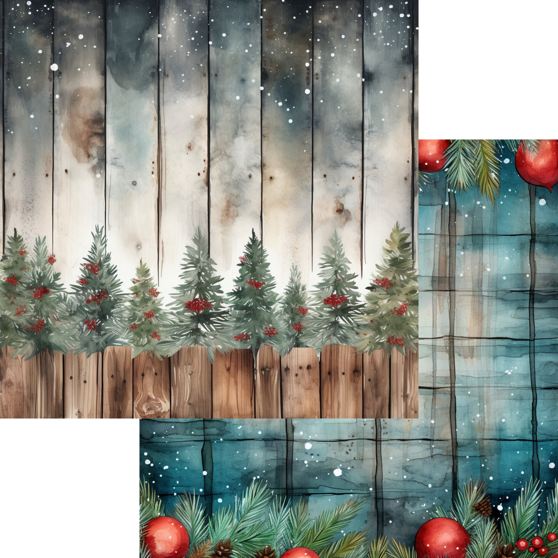 Country Christmas Watercolor Collection Trees 12 x 12 Double-Sided Scrapbook Paper by SSC Designs - Pack of 15