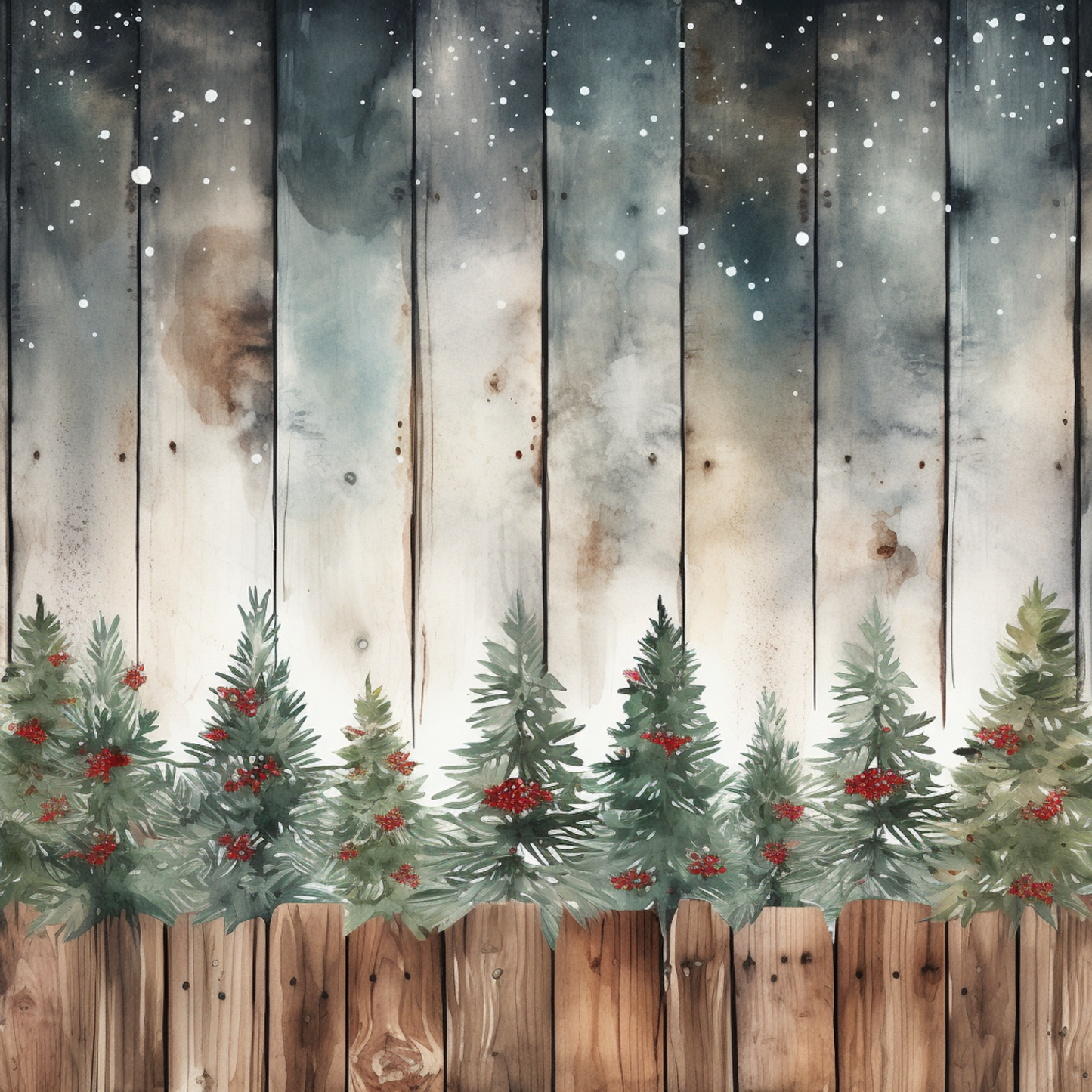 Country Christmas Watercolor Collection Trees 12 x 12 Double-Sided Scrapbook Paper by SSC Designs - 15 Pack