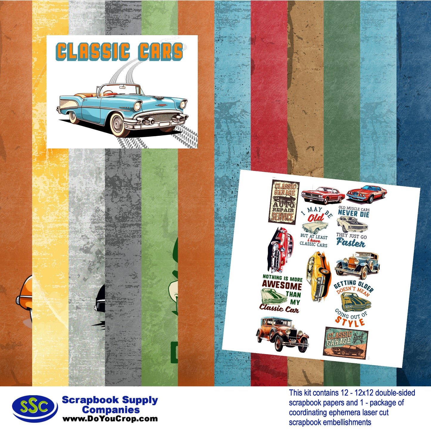 Classic Cars 12 x 12 Scrapbook Collection Kit by SSC Designs - 3 Kits