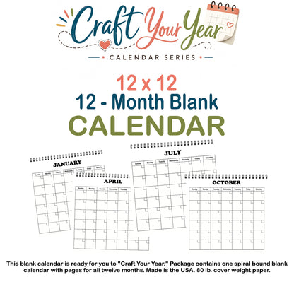 Craft Your Year Calendar Series 12-Month 12 x 12 Blank Calendar by SSC Designs - 3 Pack