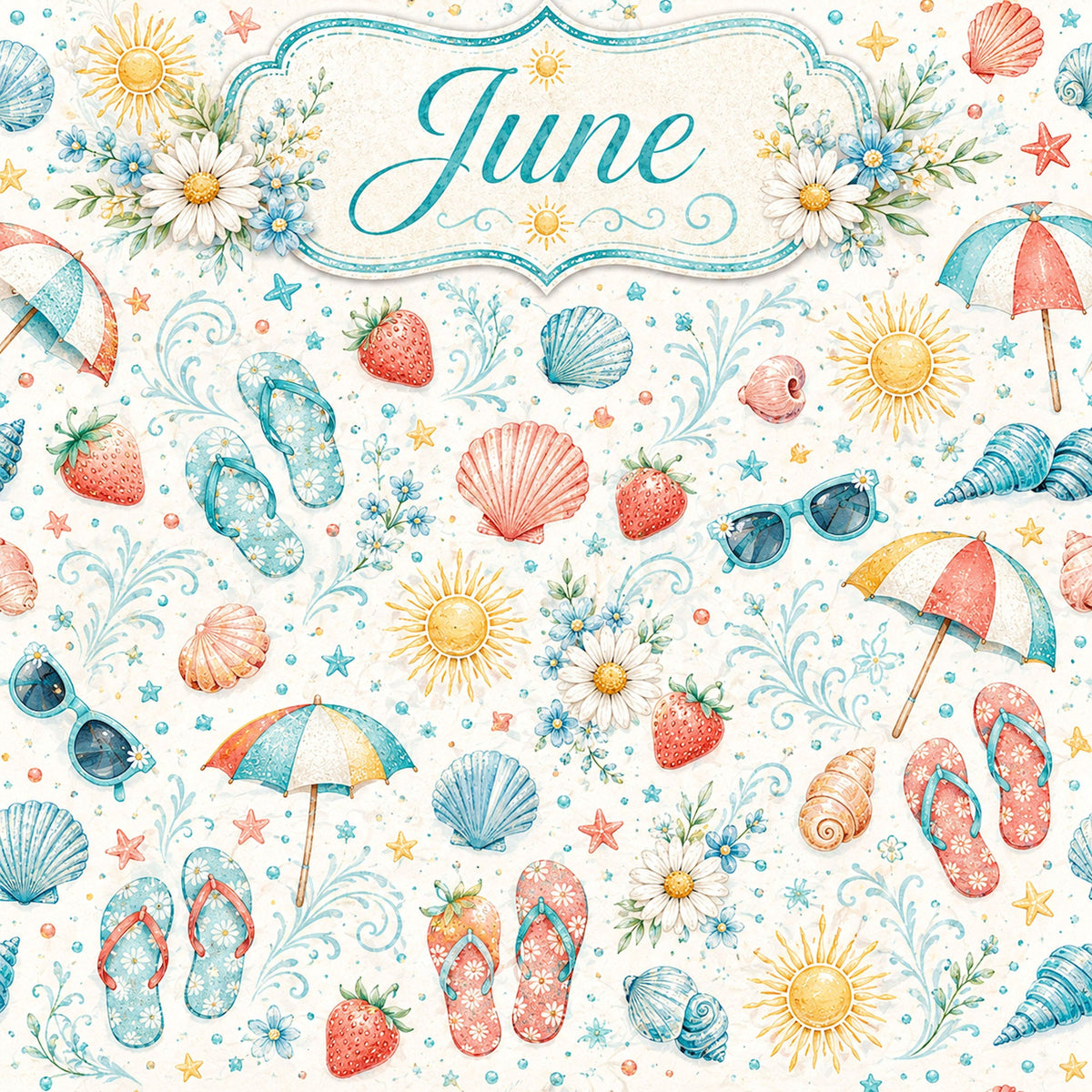Creative Calendar Collection June 12x12 Double-Sided Scrapbook Paper by SSC Designs - 15 Pack