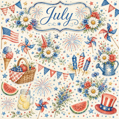 Creative Calendar Collection July 12x12 Double-Sided Scrapbook Paper by SSC Designs - 15 Pack