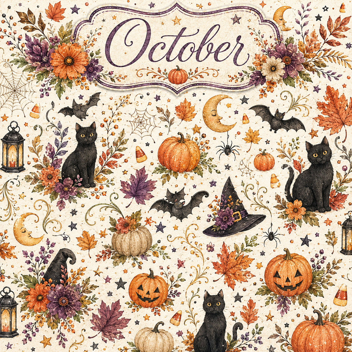 Creative Calendar Collection October 12x12 Double-Sided Scrapbook Paper by SSC Designs - 15 Pack