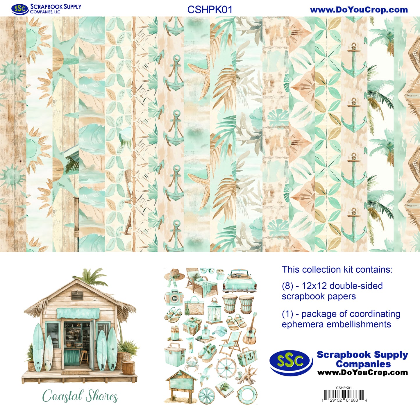 Coastal Shores 12 x 12 Scrapbook Paper & Embellishment Kit by SSC Designs - 3 Kits