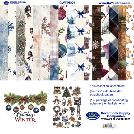 Country Winter 12 x 12 Scrapbook Paper & Embellishment Kit by SSC Designs - 3 Kits