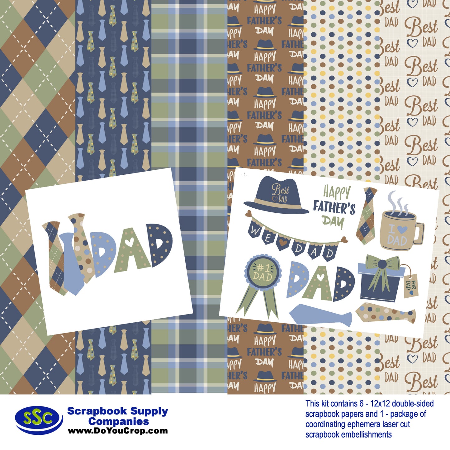 Dad 12 x 12 Scrapbook Paper & Embellishment Kit by SSC Designs - 3 Kits