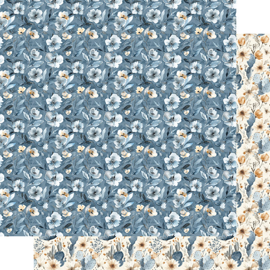 Dusty Blue Desert Collection Desert In Bloom 12 x 12 Double-Sided Scrapbook Paper by SSC Designs - 15 Pack